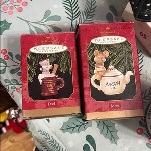 1997 Hallmark Keepsake Ornament Mom and Dad Mouse with Tea Pot Signed Ornament
